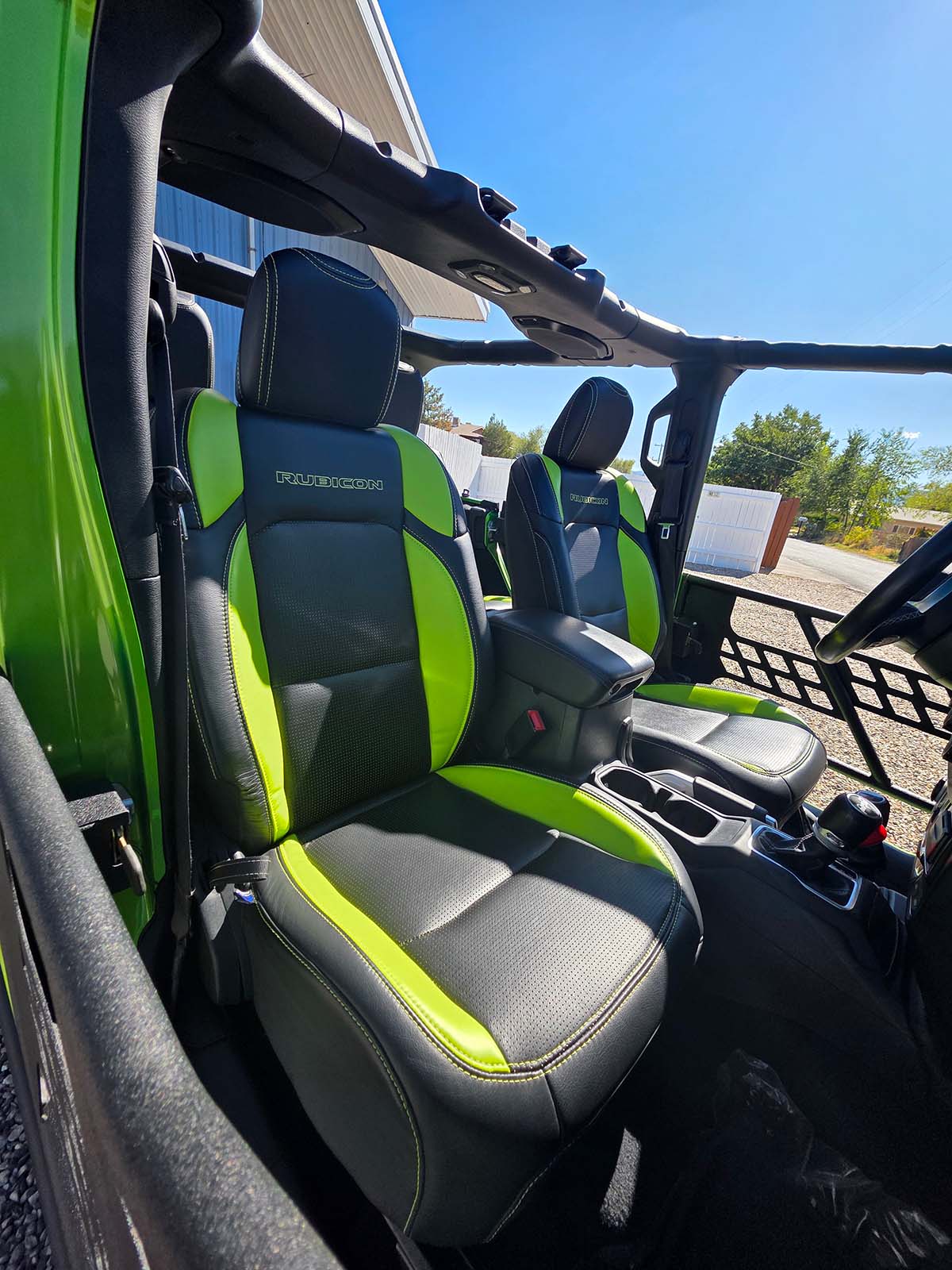Custom Green and Black Leather Seats Front View